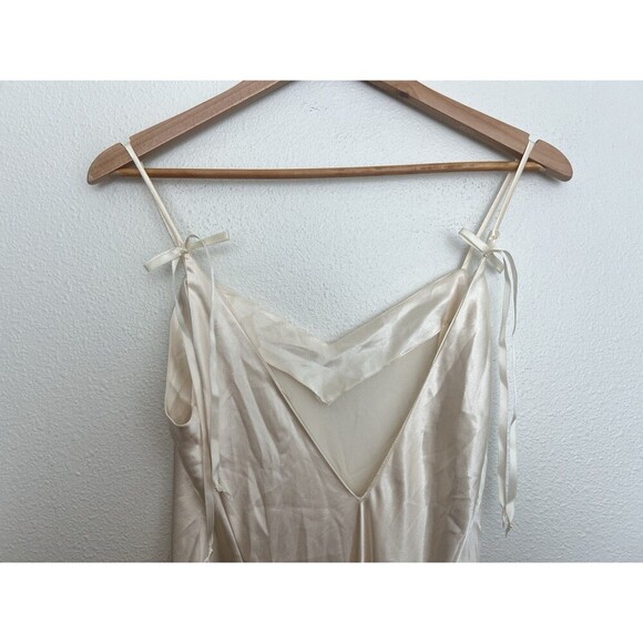 VTG Private Moments Satin Slip Dress Fairy Coquette Spaghetti Bow Tie V Neck XS - Picture 6 of 8